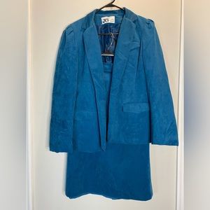 Vintage JG Collection By Joyce Microsuede Womens's Skirt Suit -Teal Blue XS/ S